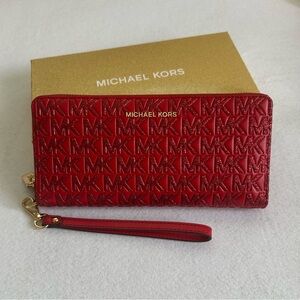 Michael Kors MK Red Wristlet Wallet Glitter
